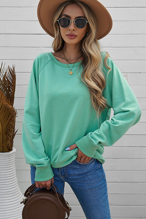 Relaxed Fit Ribbed Trim Crew Neck Sweatshirt