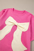 Relaxed Fit Ribbon Bow Patch Detail Split Hem Tee