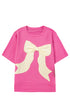 Relaxed Fit Ribbon Bow Patch Detail Split Hem Tee