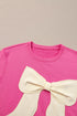Relaxed Fit Ribbon Bow Patch Detail Split Hem Tee
