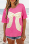Relaxed Fit Ribbon Bow Patch Detail Split Hem Tee