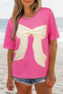 Relaxed Fit Ribbon Bow Patch Detail Split Hem Tee