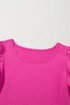 Relaxed Fit Round Neck Bubble Sleeve Cotton Blend Top