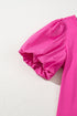 Relaxed Fit Round Neck Bubble Sleeve Cotton Blend Top