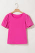 Relaxed Fit Round Neck Bubble Sleeve Cotton Blend Top