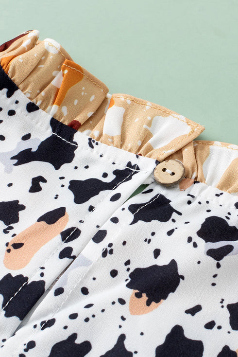 Relaxed Fit Ruffle Detail Animal Print Blouse