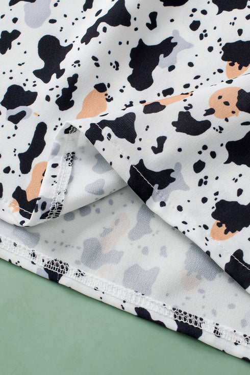 Relaxed Fit Ruffle Detail Animal Print Blouse