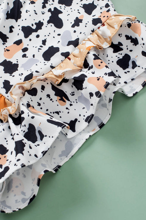 Relaxed Fit Ruffle Detail Animal Print Blouse
