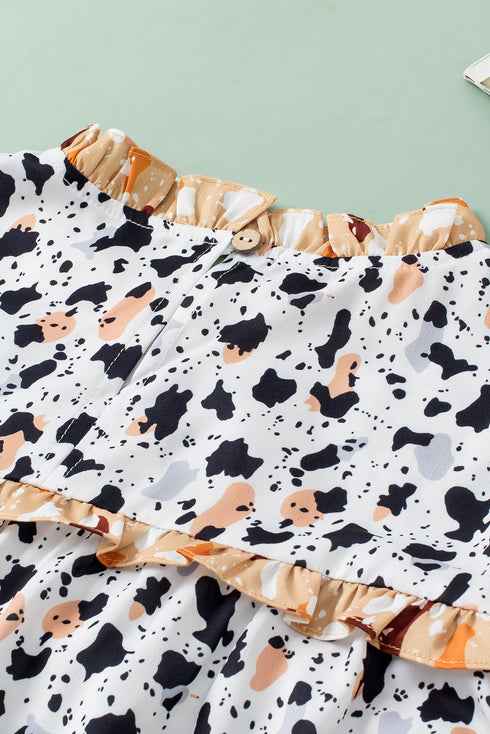 Relaxed Fit Ruffle Detail Animal Print Blouse