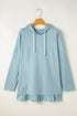 Relaxed Fit Ruffled Hem Drawstring Tunic Hoodie