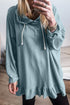 Relaxed Fit Ruffled Hem Drawstring Tunic Hoodie