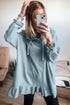 Relaxed Fit Ruffled Hem Drawstring Tunic Hoodie