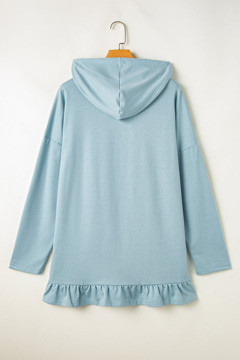 Relaxed Fit Ruffled Hem Drawstring Tunic Hoodie
