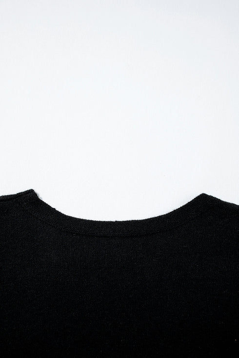 Relaxed Fit Short Sleeve Bow Motif Knit Sweater