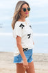 Relaxed Fit Short Sleeve Bow Motif Knit Sweater