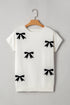 Relaxed Fit Short Sleeve Bow Motif Knit Sweater