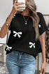 Relaxed Fit Short Sleeve Bow Motif Knit Sweater