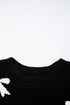Relaxed Fit Short Sleeve Bow Motif Knit Sweater
