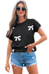 Relaxed Fit Short Sleeve Bow Motif Knit Sweater