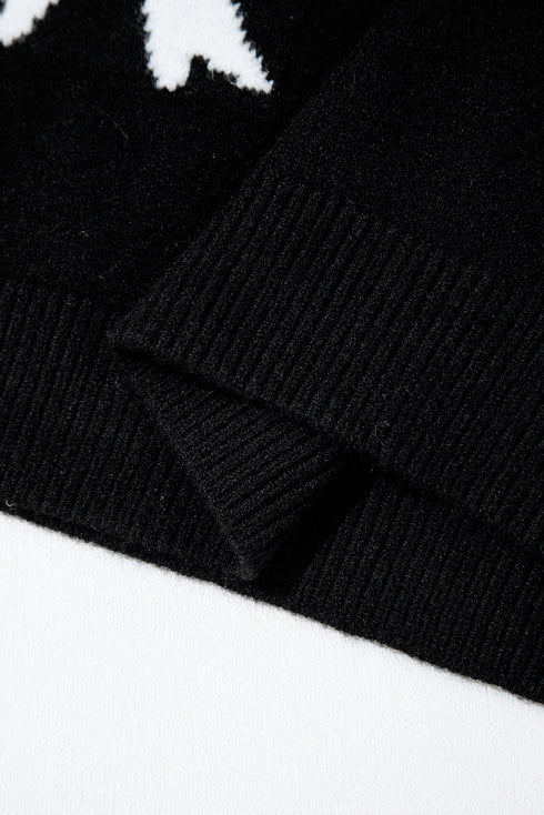 Relaxed Fit Short Sleeve Bow Motif Knit Sweater