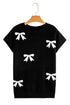 Relaxed Fit Short Sleeve Bow Motif Knit Sweater