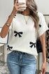 Relaxed Fit Short Sleeve Bow Motif Knit Sweater