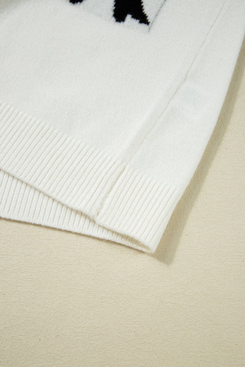 Relaxed Fit Short Sleeve Bow Motif Knit Sweater