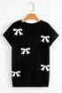 Relaxed Fit Short Sleeve Bow Motif Knit Sweater
