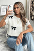 Relaxed Fit Short Sleeve Bow Motif Knit Sweater