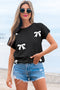 Relaxed Fit Short Sleeve Bow Motif Knit Sweater