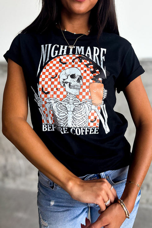 Relaxed Fit Skull And Checkerboard Print Graphic Shirt