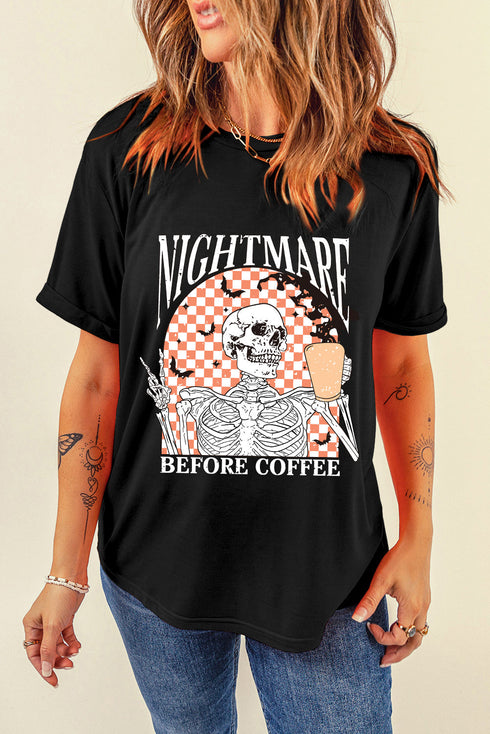 Relaxed Fit Skull And Checkerboard Print Graphic Shirt