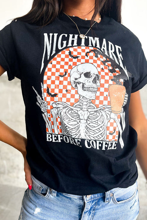 Relaxed Fit Skull And Checkerboard Print Graphic Shirt