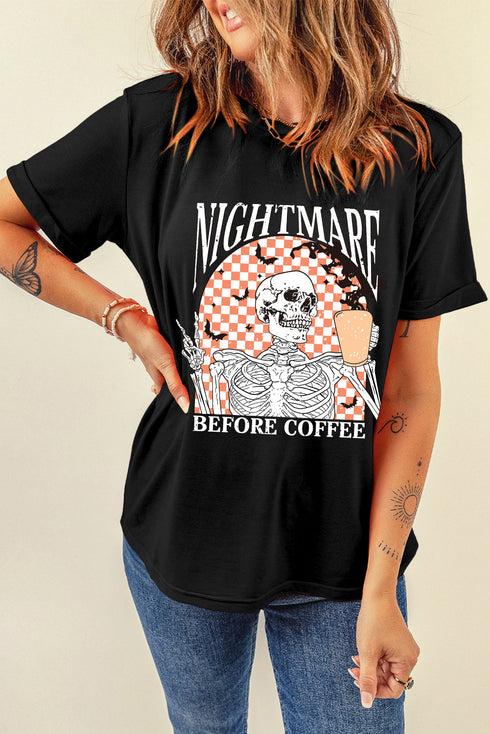 Relaxed Fit Skull And Checkerboard Print Graphic Shirt