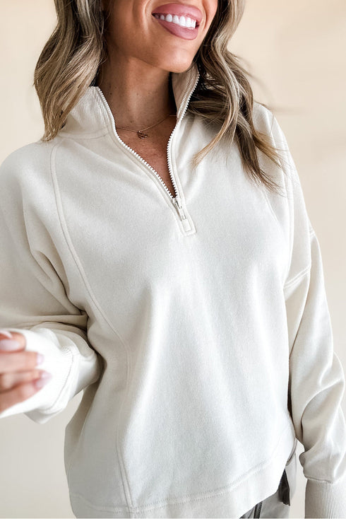 Relaxed Fit Soft Knit Quarter Zip Pullover Sweatshirt
