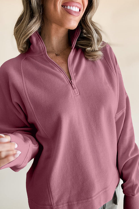 Relaxed Fit Soft Knit Quarter Zip Pullover Sweatshirt