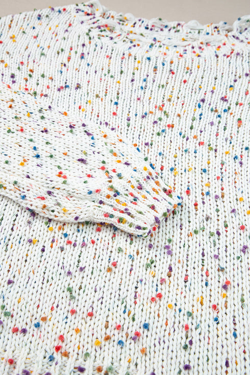 Relaxed Fit Speckled Knit Distressed Hem Sweater