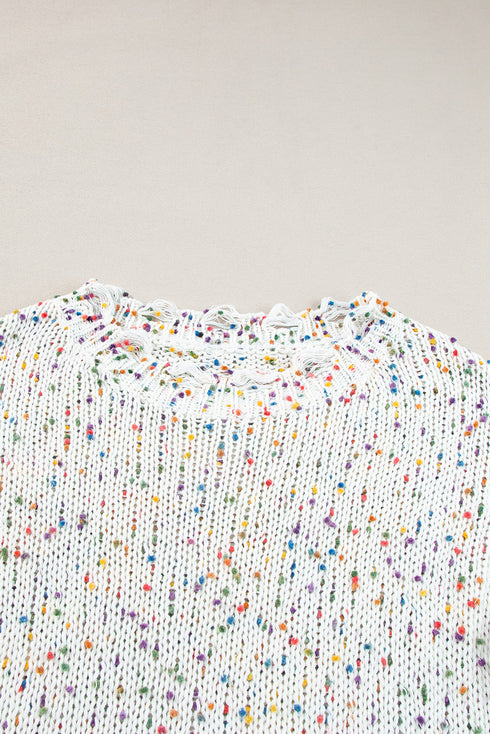 Relaxed Fit Speckled Knit Distressed Hem Sweater