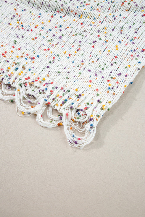 Relaxed Fit Speckled Knit Distressed Hem Sweater