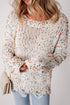 Relaxed Fit Speckled Knit Distressed Hem Sweater