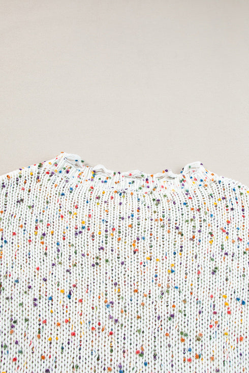 Relaxed Fit Speckled Knit Distressed Hem Sweater
