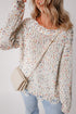 Relaxed Fit Speckled Knit Distressed Hem Sweater