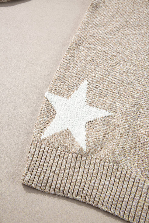Relaxed Fit Star Print Crew Neck Knit Pullover Sweater