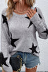 Relaxed Fit Star Print Crew Neck Knit Pullover Sweater