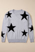 Relaxed Fit Star Print Crew Neck Knit Pullover Sweater