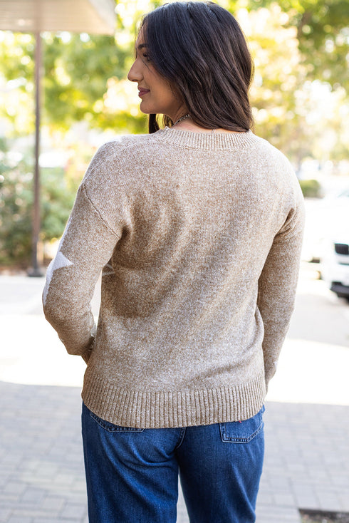 Relaxed Fit Star Print Crew Neck Knit Pullover Sweater