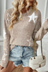 Relaxed Fit Star Print Crew Neck Knit Pullover Sweater