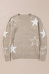 Relaxed Fit Star Print Crew Neck Knit Pullover Sweater