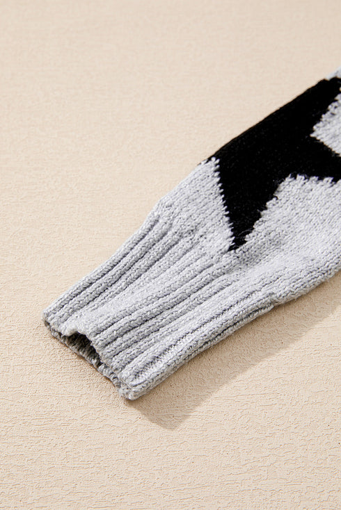 Relaxed Fit Star Print Crew Neck Knit Pullover Sweater