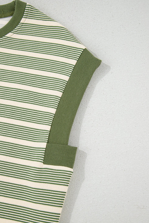 Relaxed Fit Stripe Print Batwing Sleeve Jersey Top